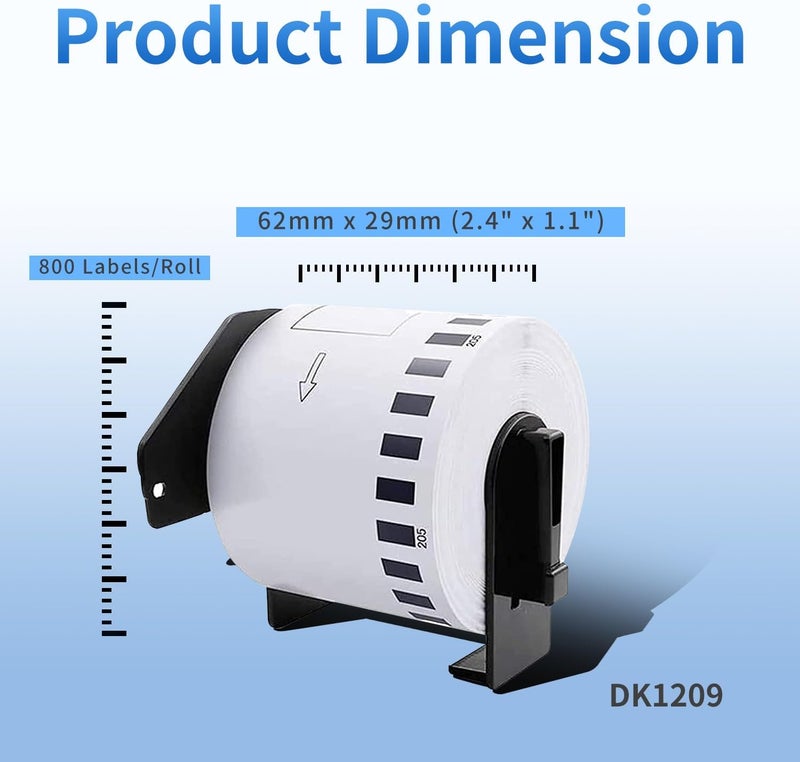 AYMSous Compatible 2 Pack DK-1209 Die-Cut White Label Paper (1.1 inch x 2.4 inch / 62mm x 29mm) with 2 Refillable Cartridge Replacement for Brother DK-1209 for QL Label Printers (800 Labels/Rolls) - Image 2